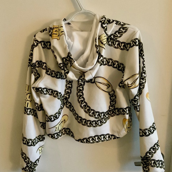 Nike White Icon Clash Cropped Oversized Chain Print Hoodie - Picture 5 of 6